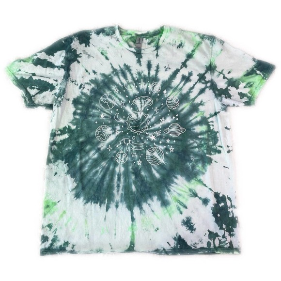 Gildan Other - Green Tie Dye Space Galaxy Planets Crewneck Graphic T-Shirt Unisex Size XL